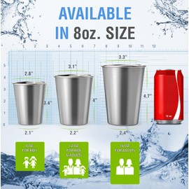 Stainless Steel Pint Cups Water Tumblers 16 oz - Unbreakable, BPA Free, Stackable Premium Quality 18/18 Metal Drinking glasses for Home & Outdoor Activities, Picnic, Travel & Camping (4-Pack)
