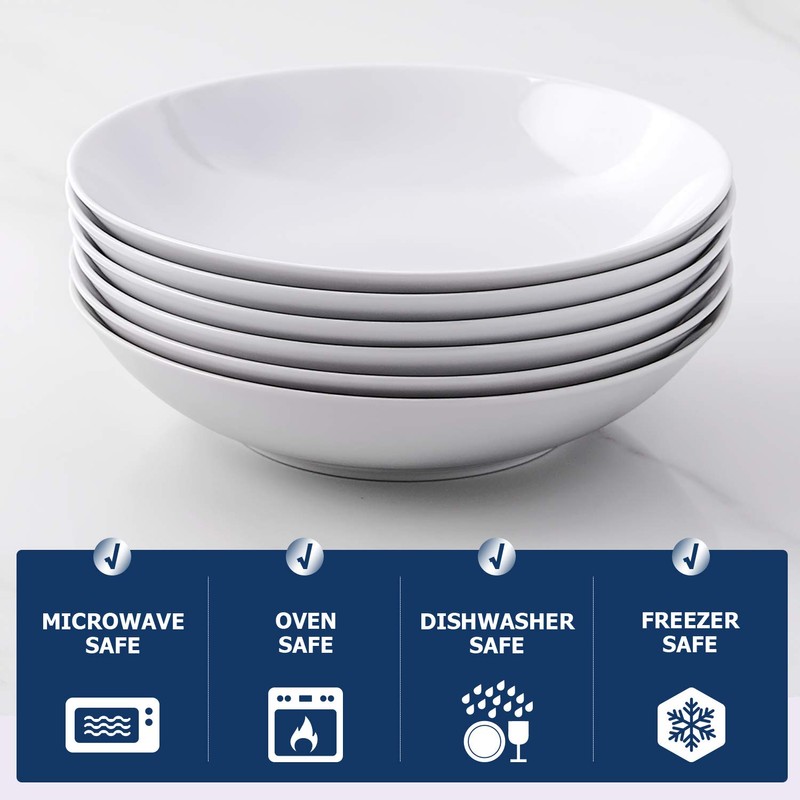 Y YHY 8" Pasta Bowls Set for 6, Porcelain 22oz