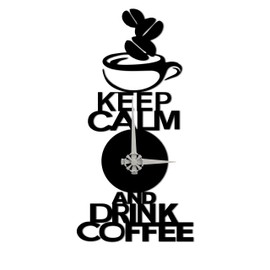 BONPERLA Keep Calm and Drink Coffee Wall Clock – Modern Black Silent Clock with Coffee Cup & Beans Design – Unique Kitchen or Café Wall Decor (13.8"x13.8")