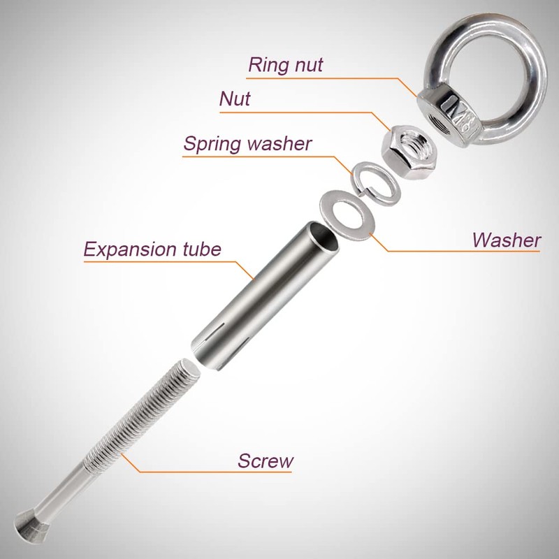 M8* 80mm Expansion Screw with Eye Ring Anchor Internal Eye