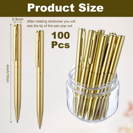 100 Pcs Gold Ballpoint Pens, 4 Inch Metal Slim Ballpoint Pens, Short Small Tiny Black Ink Ballpoints Writing Tool for Notebook Pockets Signature Notepads Office