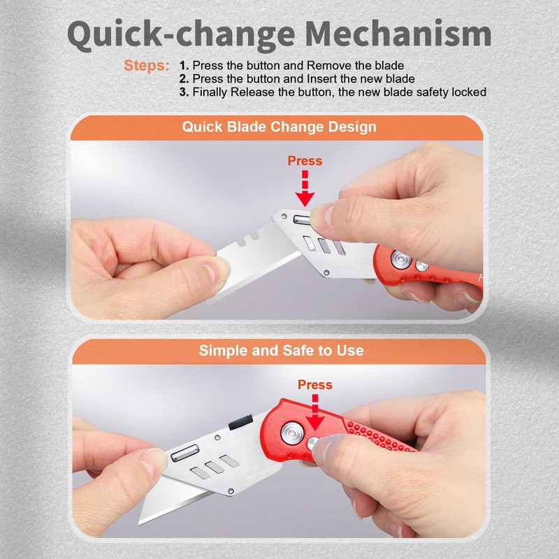 Folding Box Cutter Heavy Duty Utility Knife, Razor Knife, Lightweight