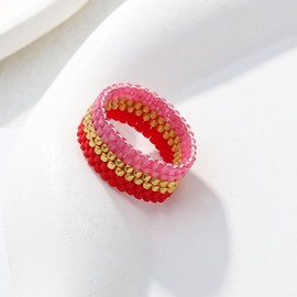 KELITCH Colourful Band Rings Stackable Weaving Cuckle Rings Handmade Beads Rings for Women Jewellery