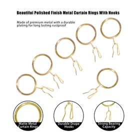 30 Pcs Metal Curtain Drapery Rings Curtain Rod Rings and 30 Pcs Metal Curtain Drapery Hooks Drapery Pins, 30 mm Internal Diameter Decorative Curtain Hanging Rings for Curtain & Rods (Gold)