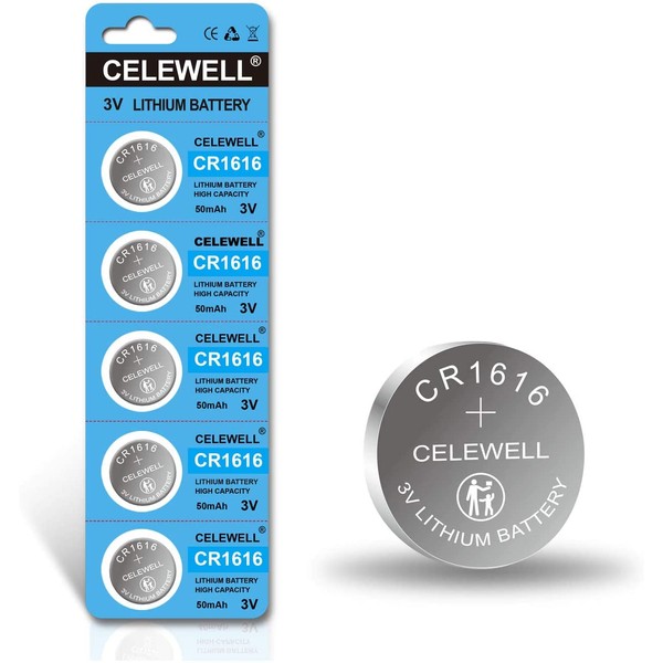 【5-Year Warranty】 CELEWELL 5 Pack CR1616 Battery for Key Fob Remote 3V Lithium Coin Cell Batteries