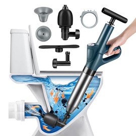 Rohrreiniger Druckluft,Rohrreinigungspumpe,Pümpel Abfluss mit Luftkompression und Luftdruckanzeige,Abflussreiniger Mit 4 Saugnäpfen und ungelochten Aufhängern für Waschbecken,Duschen und Küchen