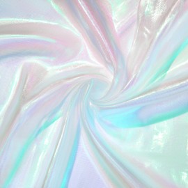 Ganeen 11 Yard Iridescent Fabric Organza Fabric Sheer 59 Inches Wide Rainbow Laser Gradient Lace Holographic Gauze for DIY Dress Curtain Costume Background Wedding Party Decor (White)