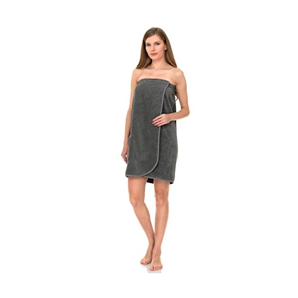 TowelSelections Womenâs Wrap Adjustable Cotton Terry Cloth Shower Bathrobe Gym Cover Up Spa Robe with Snaps Large/X-Large Gray