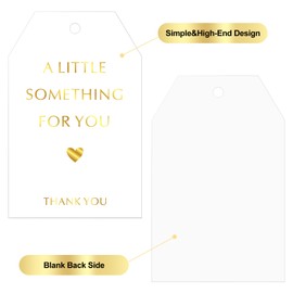 Anwyll Thank You Gift Tags with String,50Pcs Gold Foil Thank You Gift Tags,Baby Shower Favors Tags Birthday Thank You Party Favor Tags Wedding Favors Tags,A Little Something for You Tags for Treat Bag