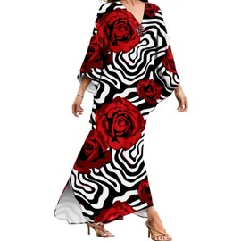 MAKABO Kaftan Dresses for Women, Plus Size Colorful Red Floral Print Cover Ups Caftan Summer Beach Kaftan Dresses