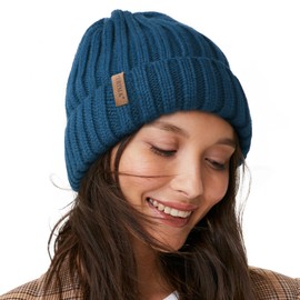 FURTALK Womens Slouchy Winter Knit Beanie Hats Chunky Hat Bobble Hat Ski Cap Sailor Blue