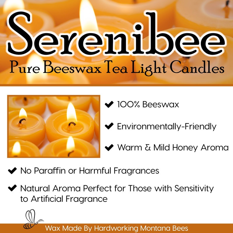 Serenibee 100% Pure Beeswax Tea Lights Candles Bulk Refills (30)