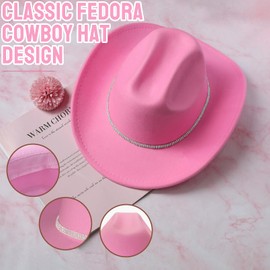 Aswitnove Cowboy Hat Rhinestone Cowgirl Boots Earrings Set Western Earring Felt Fedora Jazz Hat Rodeo Outfit for Women Size M, Medium