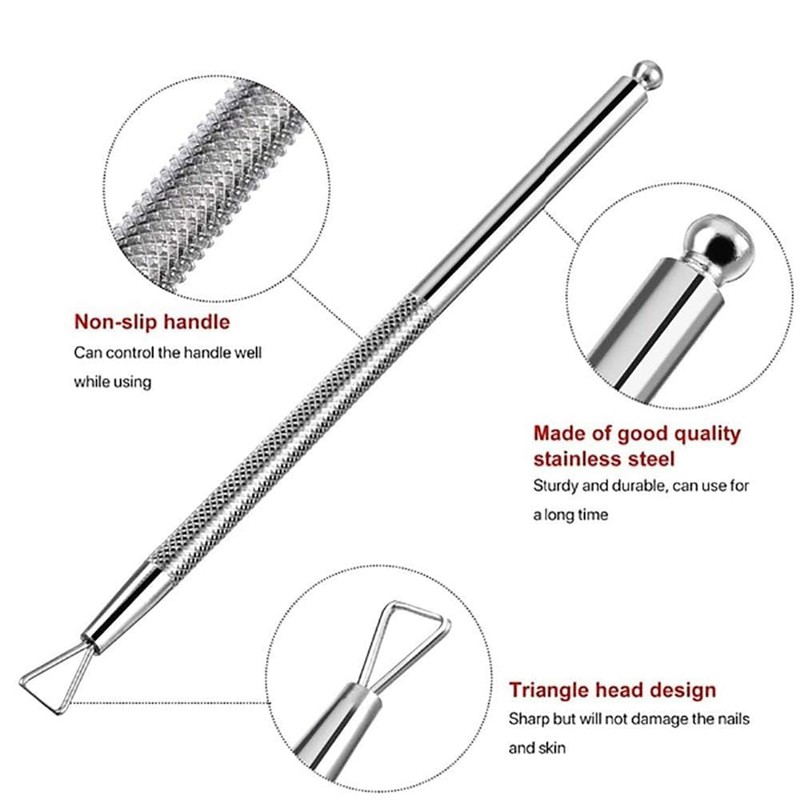 2PCS Silver Stainless Steel Cuticle Pushers – Triangle Cuticle Peeler