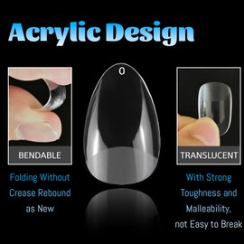 Lifextol 240pc Almond Gel Nail Tips Short Fake Nails for Press on Nails Clear Acrylic Nails Tips, 12 Sizes Full Cover Nail tips Almond Soft Gel Nail Tips False Nails Extension Artificial Fingernail