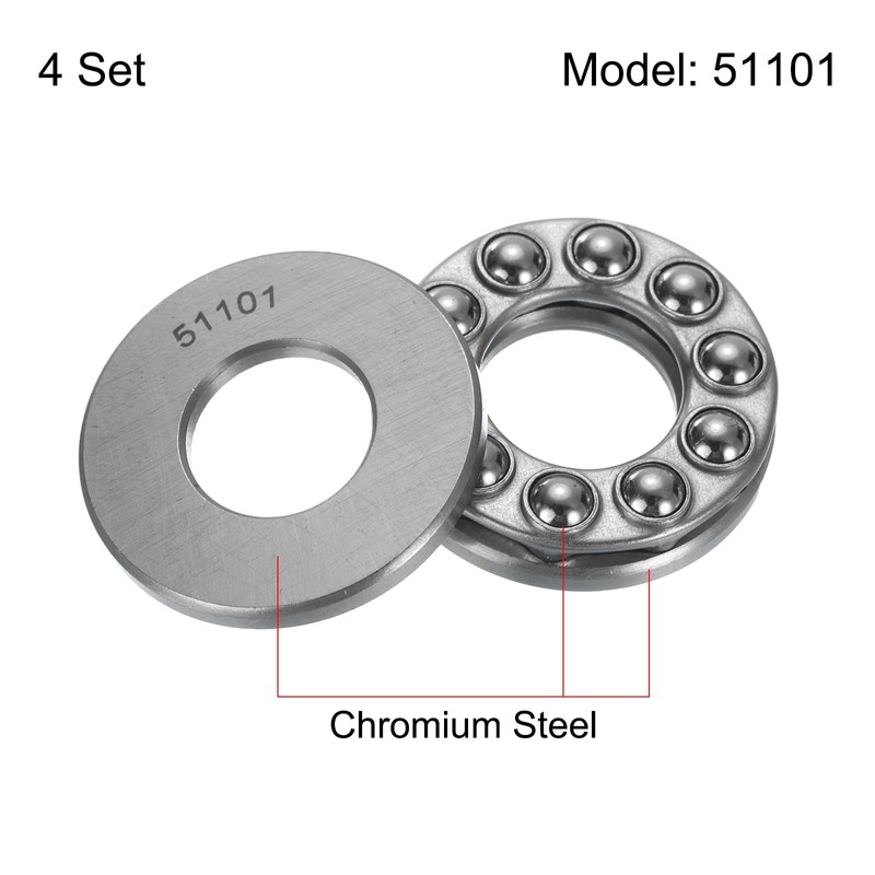 sourcing map 4 Set 51101 Thrust Ball Bearings 12mm x