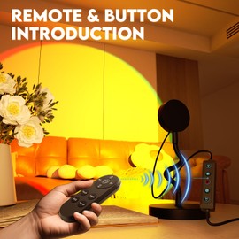 Sunset Lamp Projector with Remote Control and Button Switch,Multicolor Changing LED Projection Lamp 360 Degree Rotation Sunlight Lamp for Bedroom/Photography/Party/Tiktok Live/Room Decor/Gifts Women