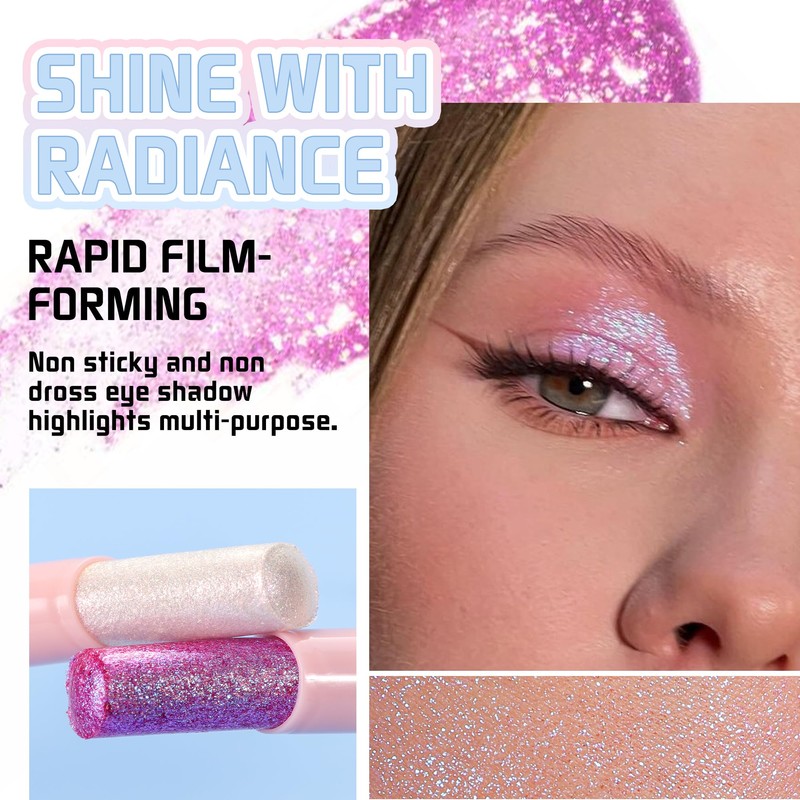 BEUKING Pearlescent Jelly Eyeshadow Stick, Glitter Eye Highlighter, Long Lasting