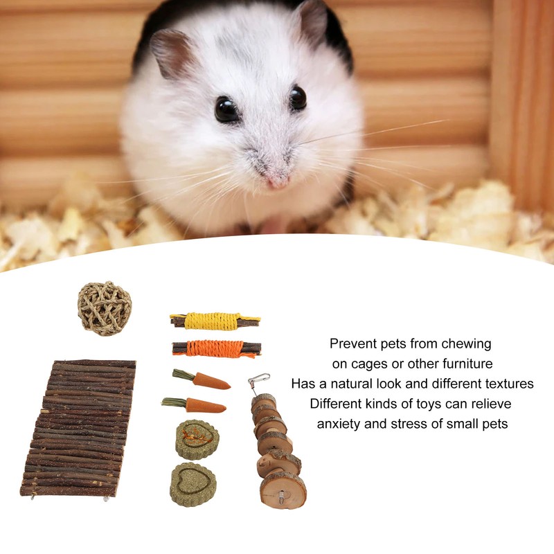 9Pcs Wooden Hamster Toys Arch Bridge Wooden Piece String Apple