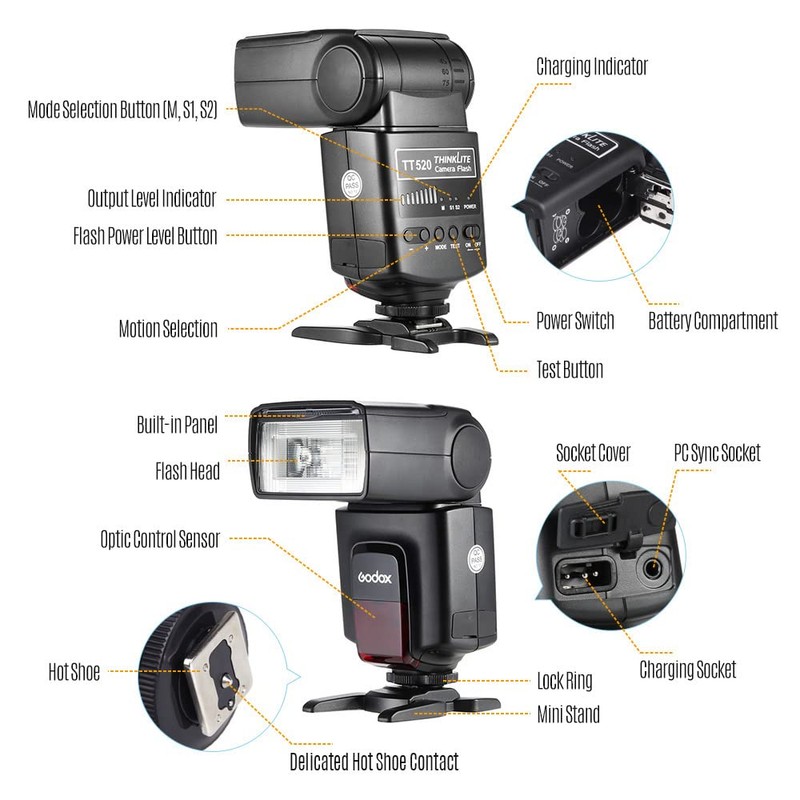 Godox TT520 II On-Camera Flash Electronic Speedlite + AT-16 2.4G