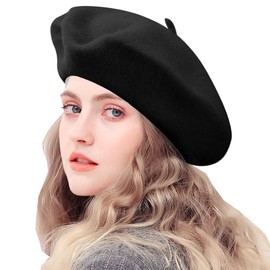 IZUS Women French Beret Hat Solid Artist Hat Wool Adult Beret Winter Warm Beanie Cap Fashion Ladies Men (as1, Alpha, one_Size, Standard, Black)