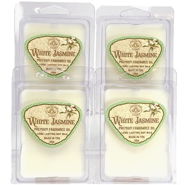 Scented Wax Melts for Wax Warmers - Highly Fragrant Air Freshener - 4 Pack Set of 6 Melt Cubes - Made in USA by Way Out West Candles (4, White Jasmine)