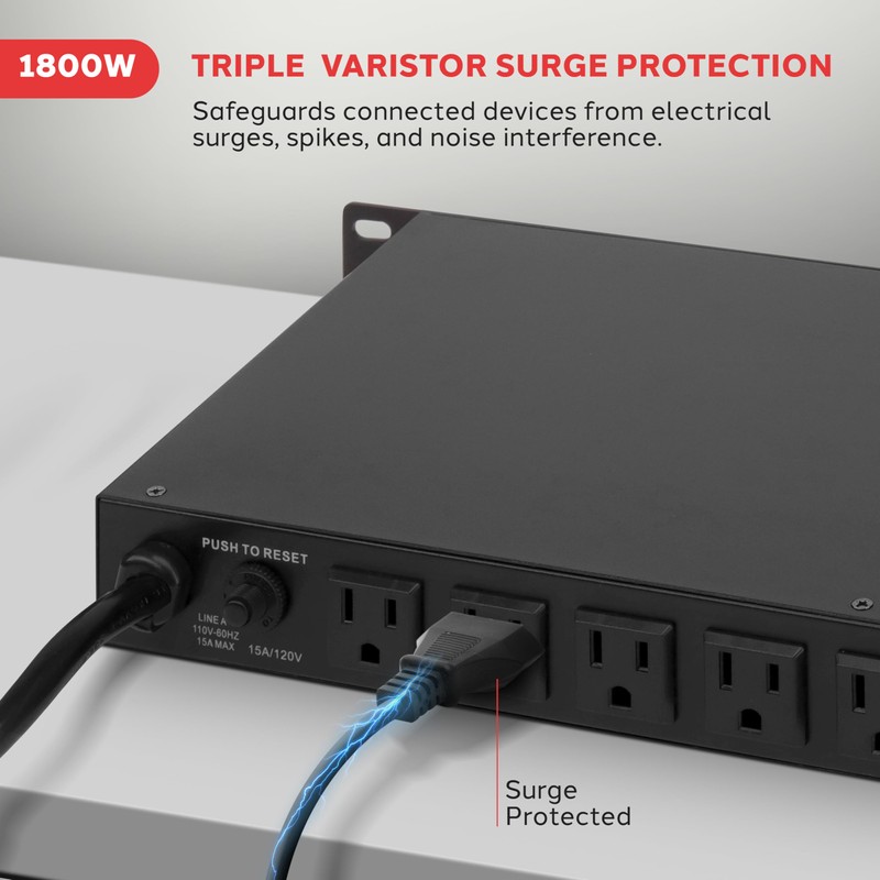 Pyle 1800W 8-Outlet Rack Mount Power Conditioner - 15 Amp