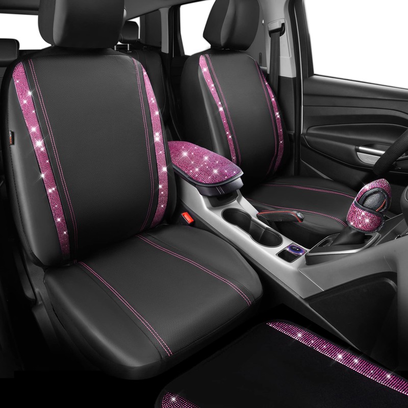 CAR PASS Bling Rhinestone Car Seat Covers Leather Shining Diamond