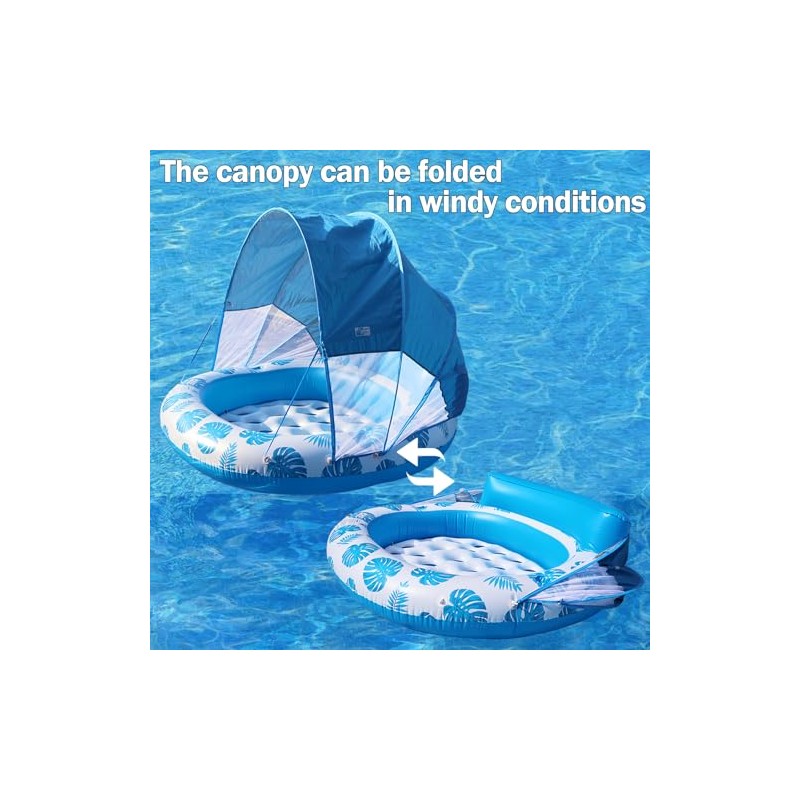 COOLCOOLDEE Inflatable Pool Float with Canopy,2 Person Floating Island,Extra Large