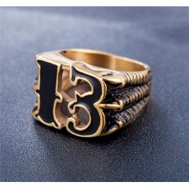 HIJONES Men's Jewellry Number 13 Solid Stainless Steel Biker Ring, Stainless Steel