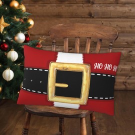 JOOCAR Christmas Throw Pillow Covers 12X20 Santa Belt Pillowcase Decorative Cushion Case for Farmhouse Holiday Winter Decor