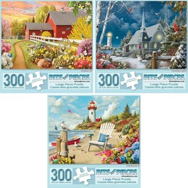 Bits and Pieces – Value Set of Three Large 300 Piece Jigsaw Puzzles for Adults – ‘Awaken’, ‘Guiding Lights’, & ‘Daydream’ by Artist Alan Giana, Completed Puzzle Size: 18" x 24"
