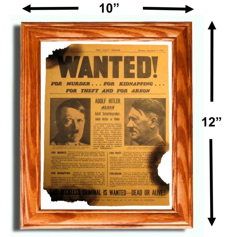 Framed World War Two, WW2 Newspaper. Nazi ADOLF HITLER Wanted