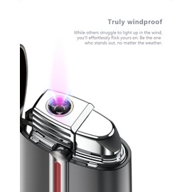 VVAY Windproof Jet Flame Lighter, Red Flame, Butane Refillable, Sold Without Gas