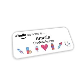 Customised Print Hello My Name is Badge White Medical Icons Design 76 x 32 mm Student Doctor GP Healthcare Assistant Nurse Practitioner Clinical Medical