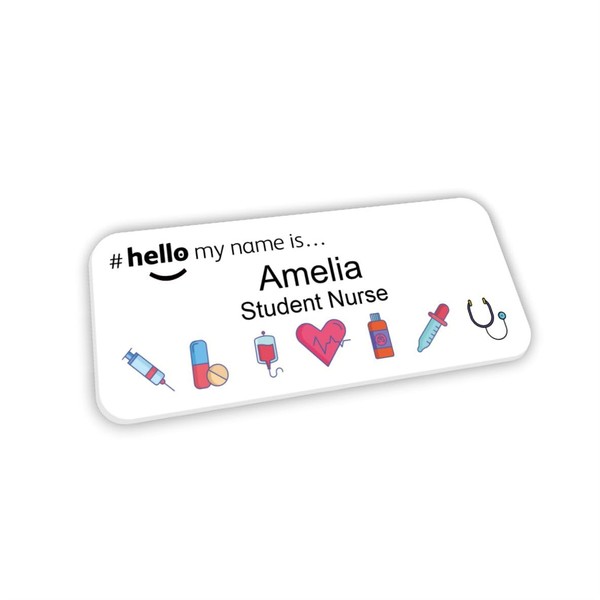 Customised Print Hello My Name is Badge White Medical Icons