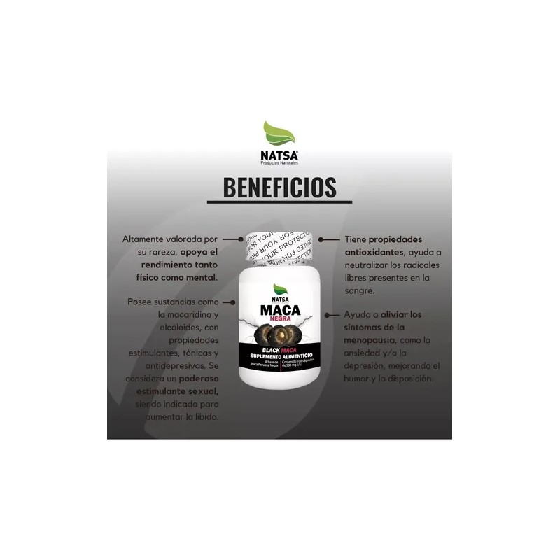 Natsa Maca Negra Black Maca 100 Cápsulas Calidad Premium Sfn