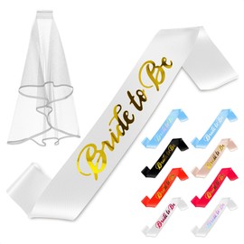 Bride to Be Sash and Veil – Refined Cascading Veil & White Bride Sash with Gold Letters, Made of Soft Satin, Comb & Safety Pin for Snug Fit – Elegant Bachelorette Party Favors & Bridal Shower Gifts