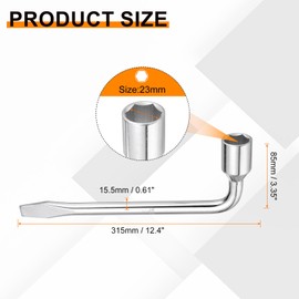 sourcing map Car Spare Tire Lug Wrench 23mm CR-V Steel l Type Slotted End Hexagon Socket Wrench L-Shaped Tire Repair Tool for Automobile Repair