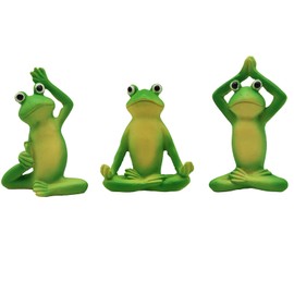 Pinenjoy 3Pcs Meditating Yoga Frogs Miniature Resin Frog Figurines Mini Garden Frog Decor Statues for Table Desk Office Patio Yard Indoor Outdoor Lawn Decor