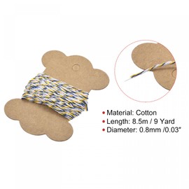 sourcing map Thread Cord Macrame Cord Cotton Rope Braid String 8.5M/9 Yards 0.8mm Dia Yellow Blue White for Handmade Making, Knitting