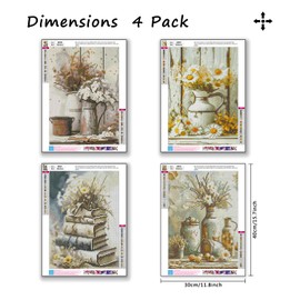 MBNTJHT 4 Pack Diamond Painting Kits for Adult Beginners,Yellow Flowers Diamond Art Kits for Adults,DIY 5D Full Round Drill Painting by Diamonds Art Crafts for Home Decor 12X16 Inch.