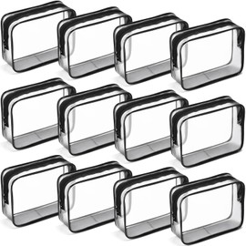 Weewooday 12 Pieces Clear Cosmetics Bag PVC Zippered Clear Toiletry Carry Pouch Cosmetic Makeup Bag Waterproof Makeup Vinyl Plastic Organizer Case for Vacation Bathroom(Dark Black,Large)