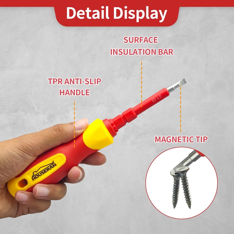 Insulated Screwdriver, HOUSERAN 26 Pcs Screwdriver Set, Magnetic Tip Electrician