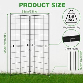 HEYTIMI 1 Pcs 2 Panel Folding Garden Trellis for Climbing Plants, Tall Durable Powder Coated Steel Frame Cucumber Trellis, Outdoor Raised Bed Plants Support for Peas, Beans, Flowers, Fruit & Vegetable