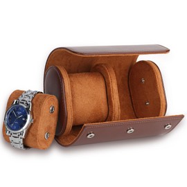 bssmmai Watch Roll Genuine Leather 2 Watches, Watch Roll Travel Case with Removable Watch Cushion, Travel Case Leather for Men and Women, Watch Box Leather, Watch Case with 2 Compartments, Brown