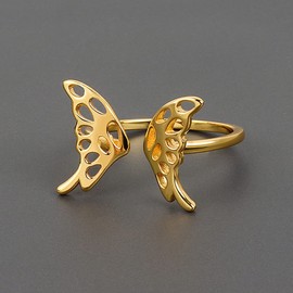 chengxun Hollow Butterfly Adjustable Gold Ring for Women Girls Glossy Textured Promise Opening Ring Jewelry Gifts