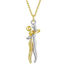 Ioly's Hug Necklace for couples necklaces for him and her Affection link collar de abrazo eterno Couples necklace hugging promise necklace for him Unity necklace hug necklace for women Valentine (Silver and Gold)