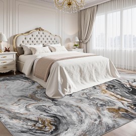 Ultra-Soft 9x12 Area Rugs Marble Abstract Machine Washable Non-Slip Low Pile Modern Stain Resistant Carpet for Living Room Bedroom Dining Room Office, Black and Grey