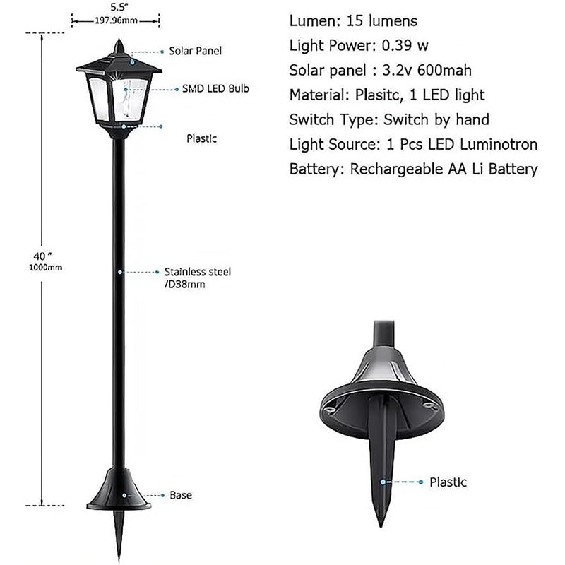 40 Inch Solar Flame Flickering Lights Outdoor, Waterproof LED Post